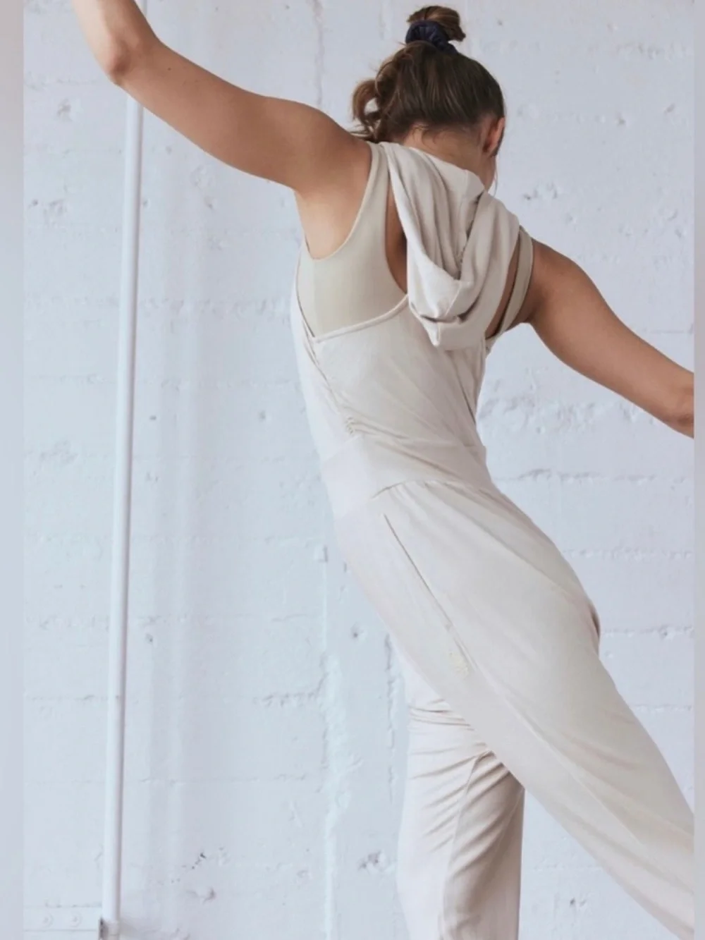 Free People Hooded Harem Second Chance Jersey Onesie Jumpsuit Tan Cream Small
